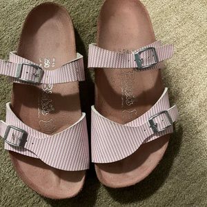 Pink striped Birki’s Sandals size 39.  Brand New no box have never been worn.